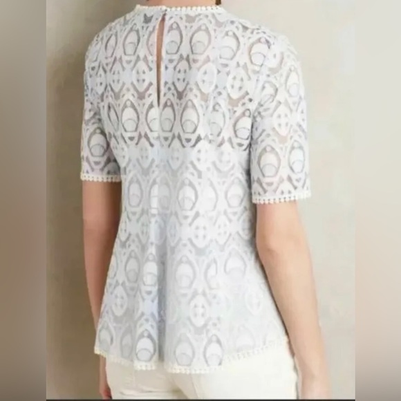 Anthropologie HD in Paris Womens Signa Blue Lace Peplum Top Cut Out - Picture 2 of 4